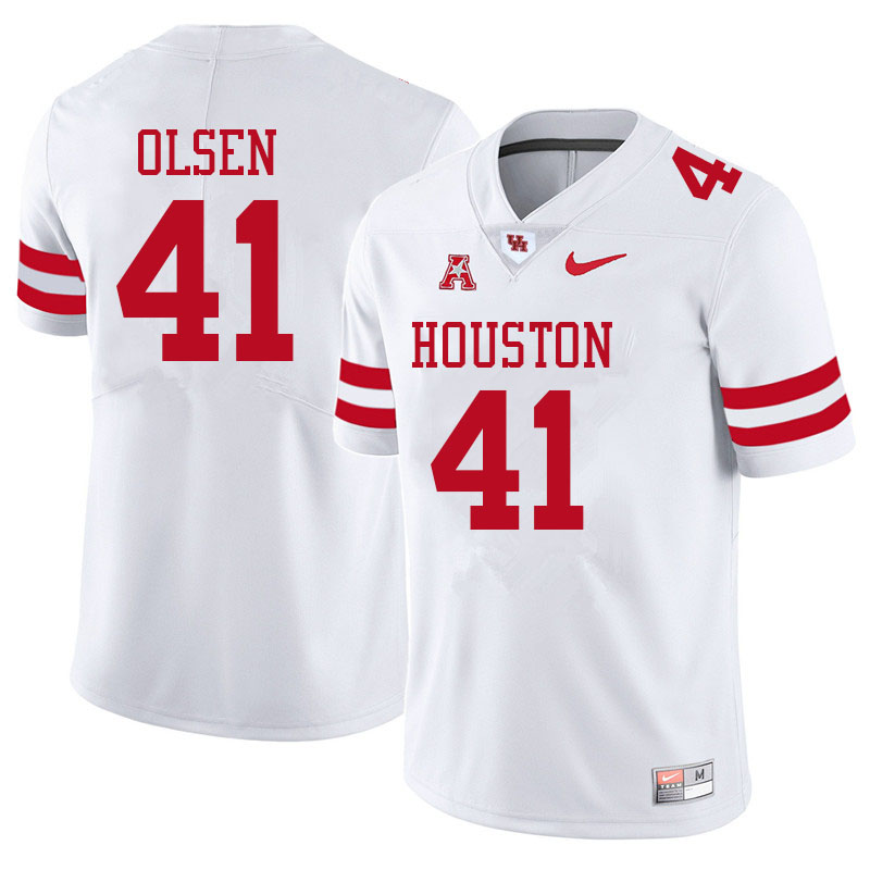 Men #41 Perry Olsen Houston Cougars College Football Jerseys Sale-White - Click Image to Close